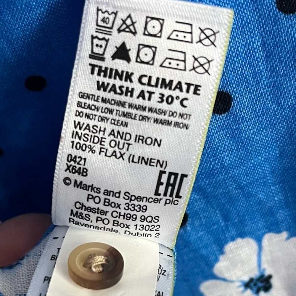 Pure Linen by Marks and Spencer • Blue Floral Button Down Blouse - Picture 4 of 5